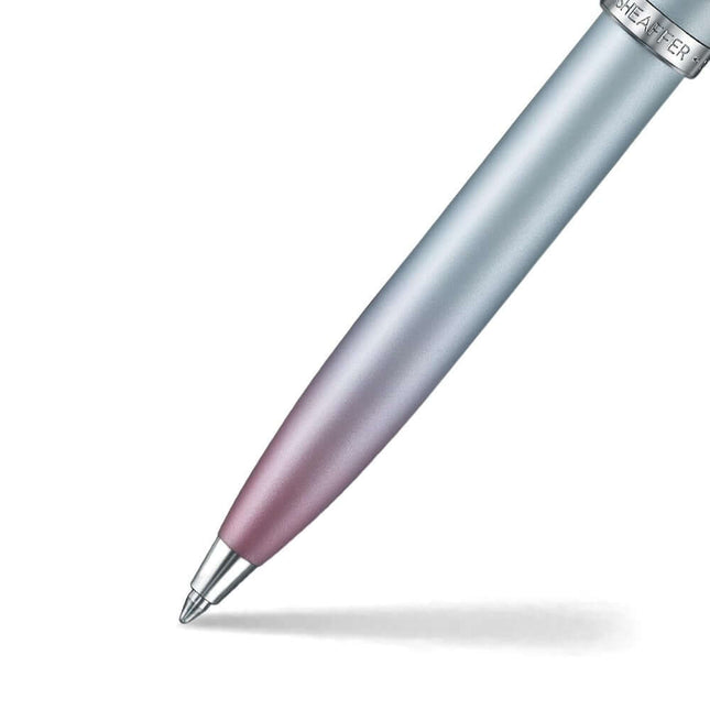 Sheaffer Expressions 100 9376 blue and pink ball pen showcasing pearlised gradient finish and chrome-plated trims.