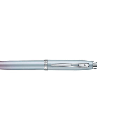 Sheaffer Expressions 100 9376 blue and pink ball pen showing a sleek design and chrome-plated trims.