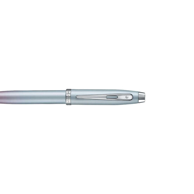 Sheaffer Expressions 100 9376 blue and pink ball pen showing a sleek design and chrome-plated trims.