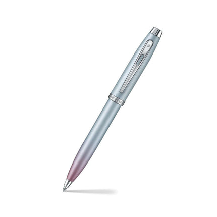 Sheaffer Expressions 100 blue and pink ballpoint pen with chrome trims, showcasing a pearlised gradient finish.