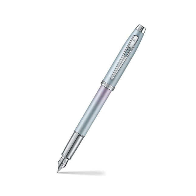Sheaffer Expressions 100 9376 Blue and Pink Fountain Pen with chrome trim and elegant gradient finish.
