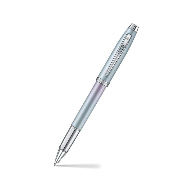 Sheaffer Expressions 100 9376 Blue and Pink Roller Ball Pen with chrome trims in premium gift packaging.