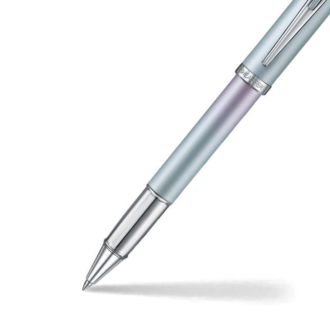 Sheaffer Expressions 100 9376 Blue and Pink Roller Ball Pen with chrome-plated trims and gradient finish.
