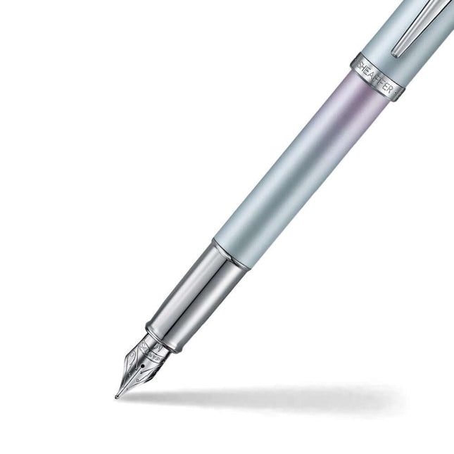 Sheaffer Expressions 100 9376 blue and pink fountain pen with chrome-plated trims and pearlised gradient finish.