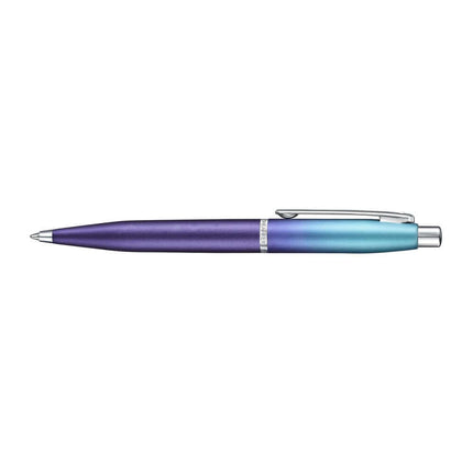 Sheaffer Expressions VFM 9430 ballpoint pen in blue and purple gradient with chrome trims for smooth writing.