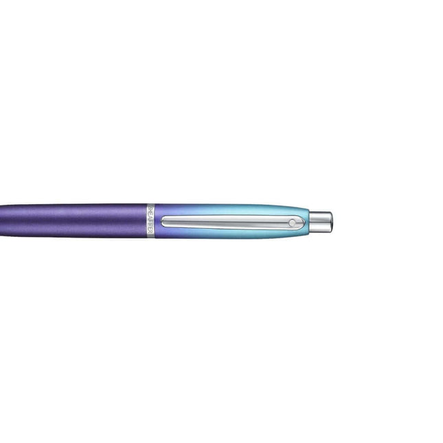 Sheaffer Expressions VFM 9430 blue and purple ball pen showcasing the smooth gradient finish and chrome trim.