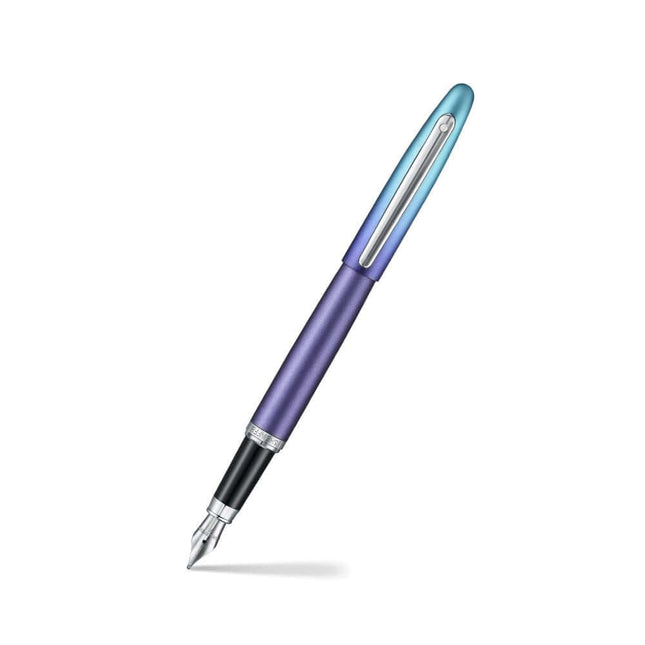 Sheaffer Expressions VFM 9430 Blue and Purple Fountain Pen with chrome trim and a pearlised gradient finish.