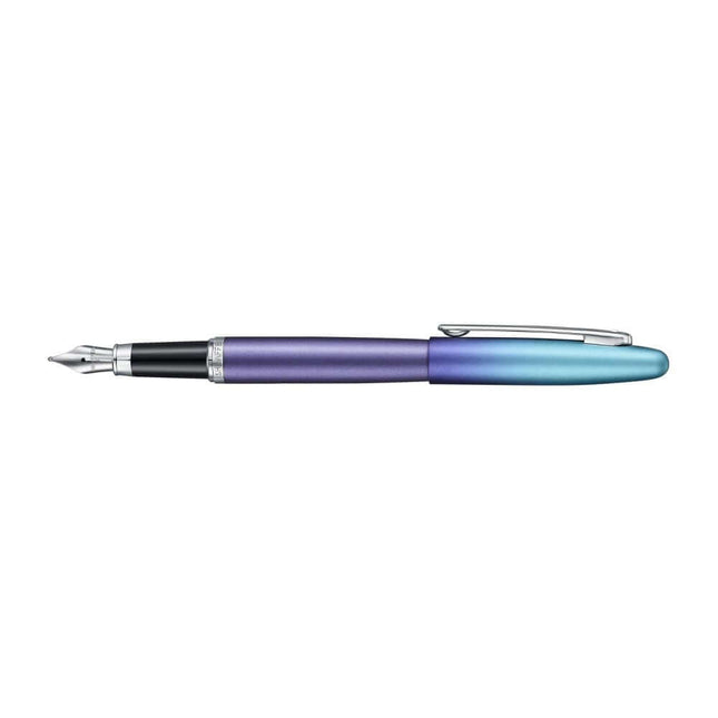 Sheaffer Expressions VFM 9430 blue and purple fountain pen with chrome trim and pearlised gradient finish.