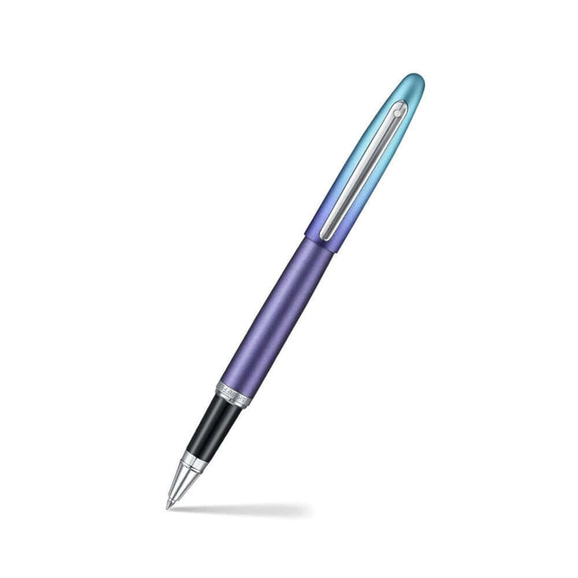 Sheaffer Expressions VFM 9430 Blue and Purple Roller Ball Pen with chrome trims, showcasing a modern design.