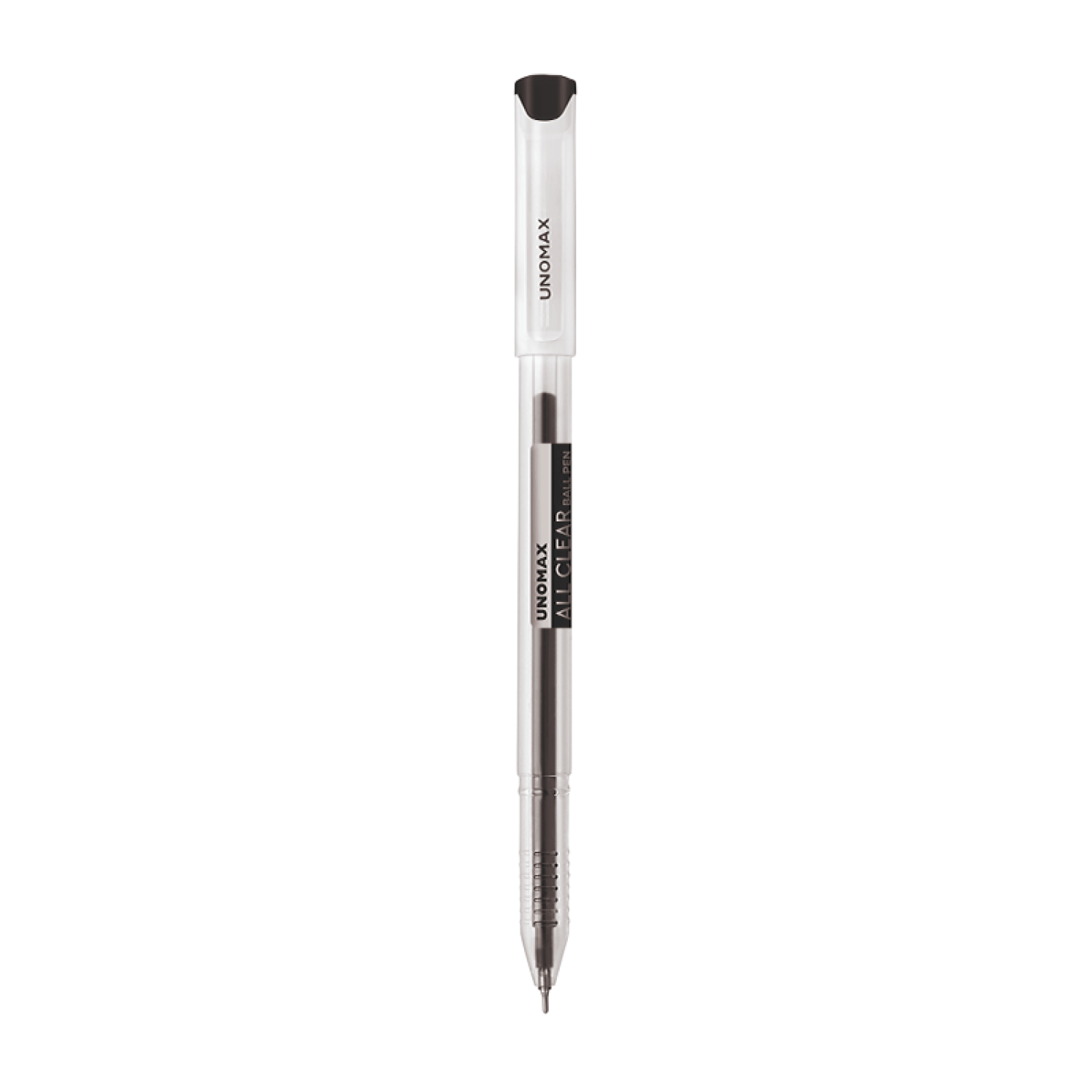 Unomax All Clear Ball Pen | Ink Colour - Blue and Black, featuring a transparent body and 0.7 mm tip for smooth writing.