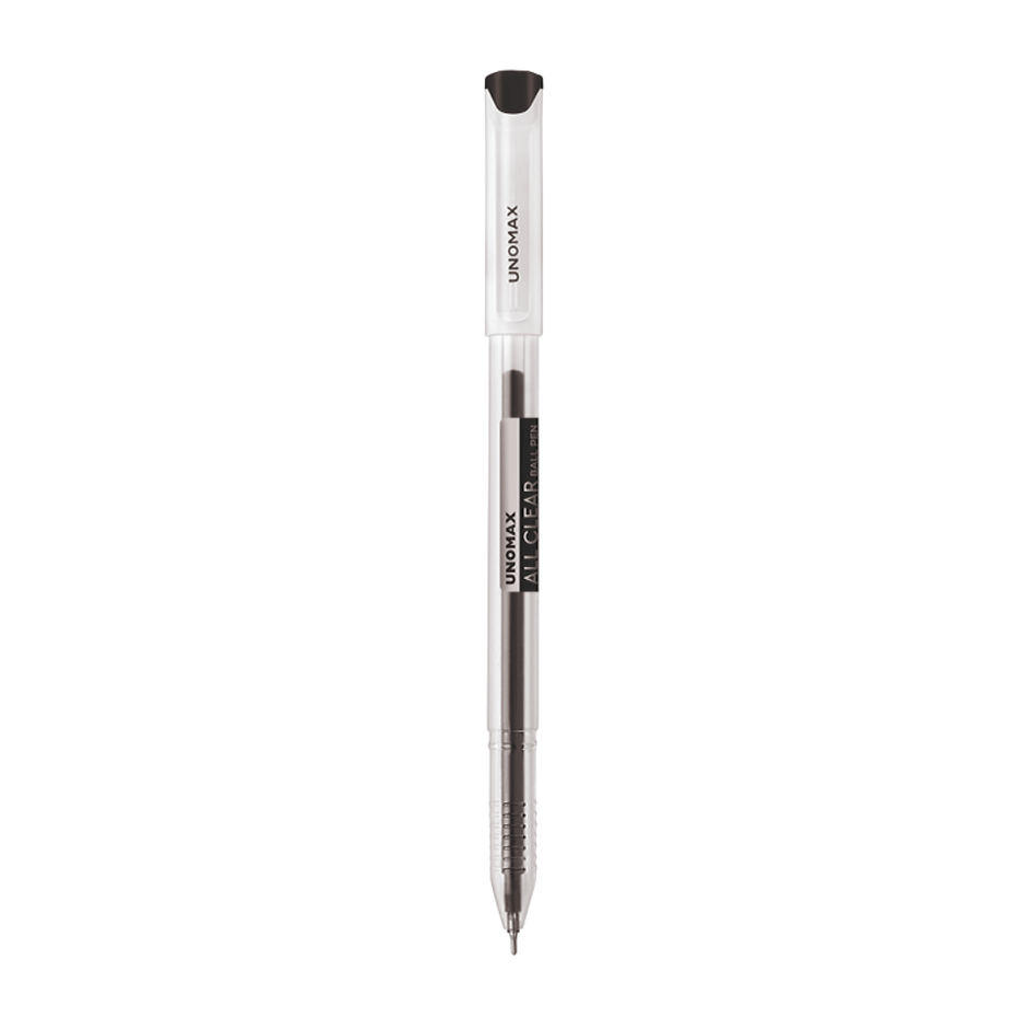 Unomax All Clear Ball Pen | Ink Colour - Blue and Black, featuring a transparent body and 0.7 mm tip for smooth writing.