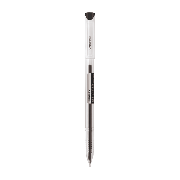 Unomax All Clear Ball Pen | Ink Colour - Blue and Black, featuring a transparent body and 0.7 mm tip for smooth writing.