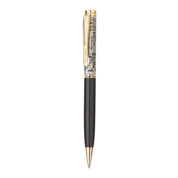 Pierre Cardin Antica Ball Pen with engraved metal cap and gold trims, designed for luxury writing in blue ink.