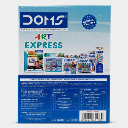 DOMS Art Express Kit | Comes With Transparent Zipper Bag | Combination of 9 Stationery Items