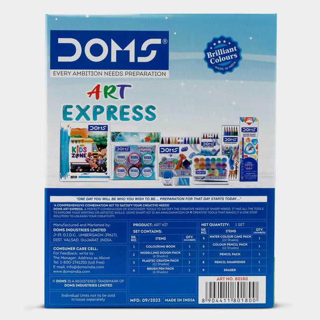 DOMS Art Express Kit | Comes With Transparent Zipper Bag | Combination of 9 Stationery Items