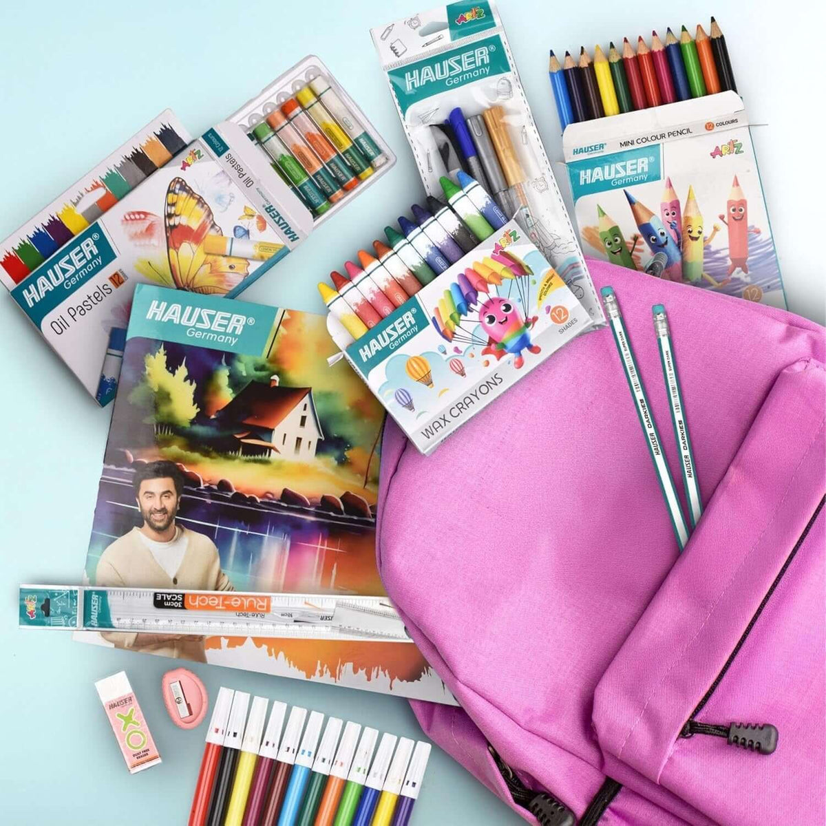 Hauser Artz Fab Art Kit | Stationery Kit of 11 Assorted Items with colorful supplies.