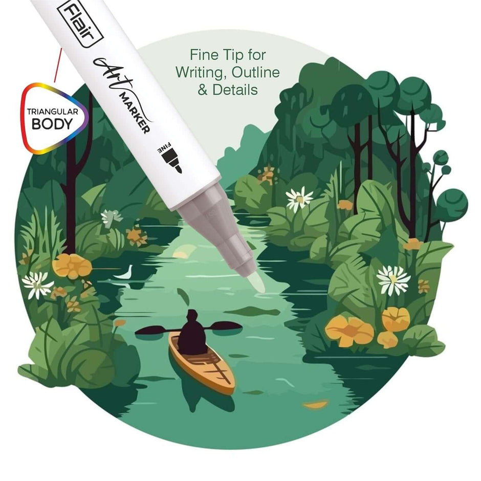 Flair Creative Art Marker 12 Shades | Dual Tip - Brush and Fine highlighting fine tip for writing and details.