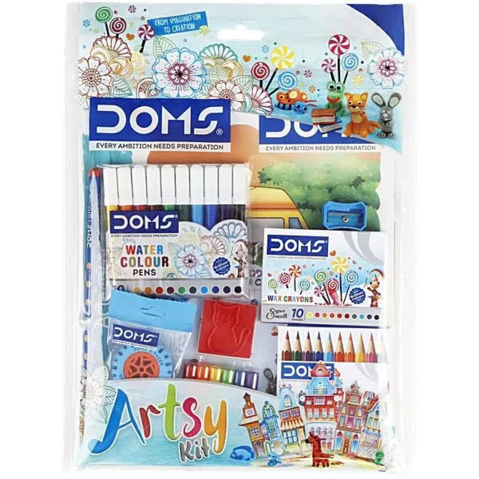 DOMS Artsy Kit | Combination of 8 Art & Coloring Items including water colour pens, crayons, and drawing essentials.