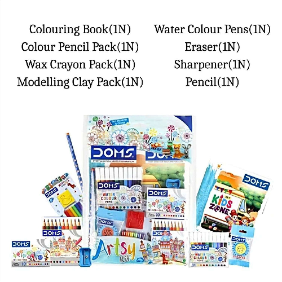 DOMS Artsy Kit | Combination of 8 Art & Coloring Items including various art supplies and tools.