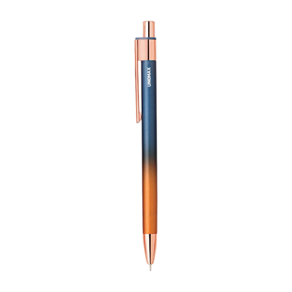 Unomax Aurum Ball Pen | Ink Colour - Blue with rose gold clip and gradient finish, showcasing elegance and precision.