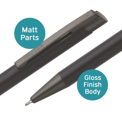 Hauser Aurus Carbon Ball Pen | Ink Colour - Blue featuring matt parts and gloss finish body.