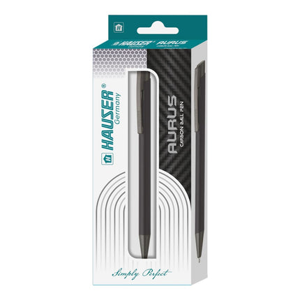 Hauser Aurus Carbon Ball Pen | Ink Colour - Blue packaging with sleek design and ergonomic grip.