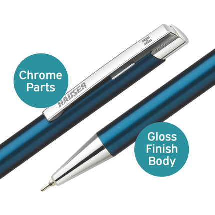 Hauser Aurus Metal Ball Pen | Ink Colour - Blue featuring chrome parts and a gloss finish body.