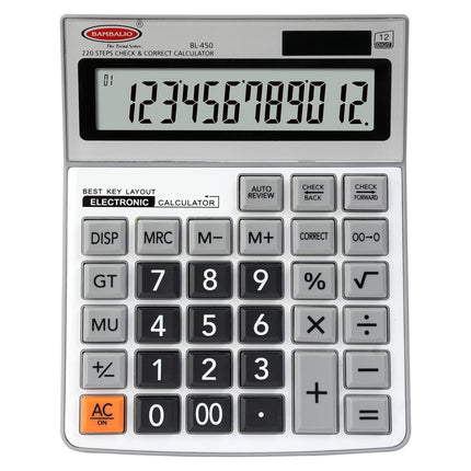 Bambalio BL-450 12 Digits Desktop Calculator with 220-step check feature and clear display.