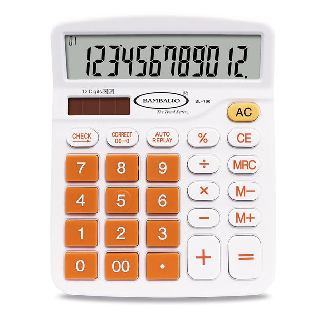 Bambalio BL-700 12 Digits Desktop Calculator showing spacious display and oversized buttons for easy operation.