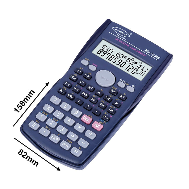 Bambalio BL-82MS Scientific Calculator | 240 Functions and 2 Line Display with dimensions 158mm x 82mm.