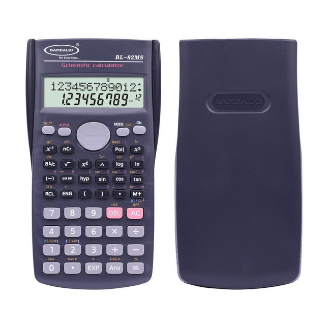 Bambalio BL-82MS Scientific Calculator | 240 Functions and 2 Line Display showing keypad and cover.