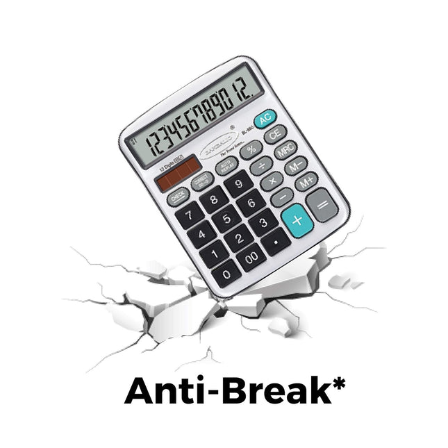 Bambalio BL-880 12 Digits Desktop Calculator with anti-break technology on a cracked surface.