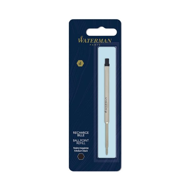 Waterman Ball Pen Refill | Ink Colour - Blue and Black in packaging with a medium black tip.