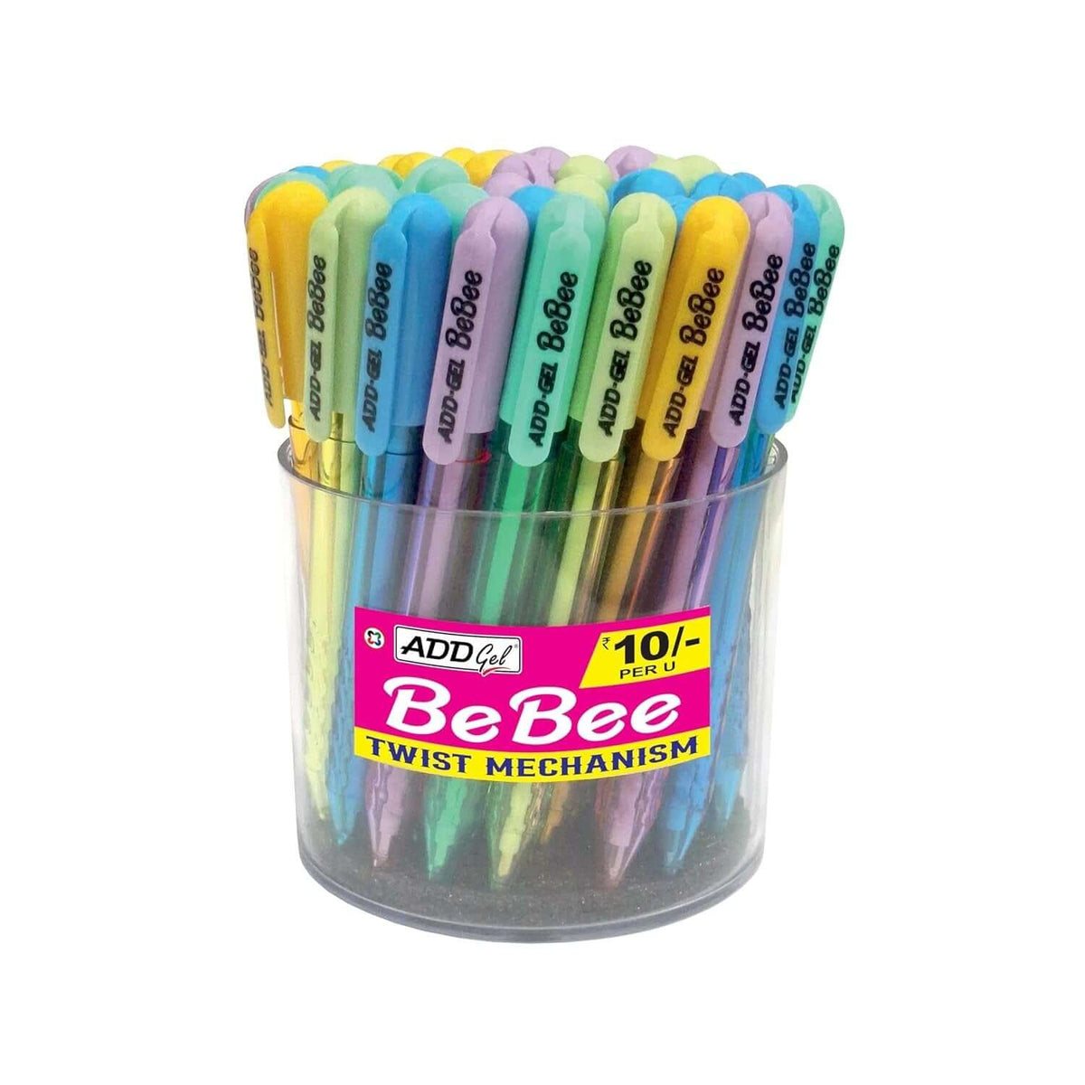 Add Gel Bebee Ball Pen | Pack of 45 Pens in a jar with vibrant pastel colors for effortless writing.