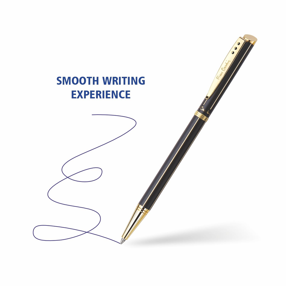 Pierre Cardin Beverly Hills Black & Gold Ball Pen | Ink Colour - Blue