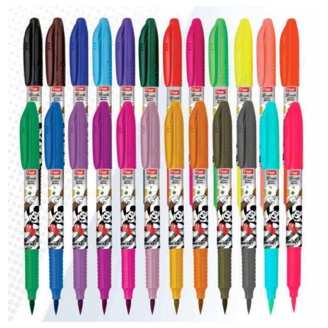 Flair Creative Mickey & Friends Brush Pen Set of 26 Shades featuring a colorful collection of brush pens.