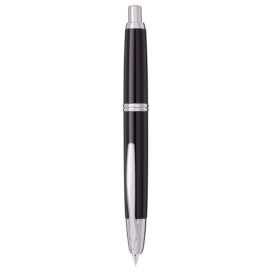 Pilot Capless Decimo Black Fountain Pen with sleek black barrel and rhodium accents