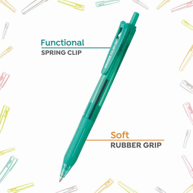 Hauser Clip-in Gel Pen | Ink Colour - Blue showcasing functional spring clip and soft rubber grip