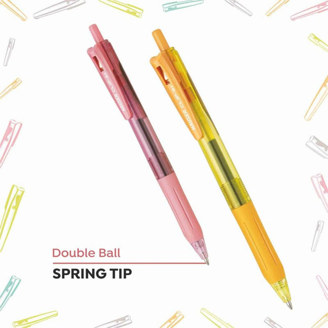 Hauser Clip-in Gel Pen | Ink Colour - Blue with double ball spring tip design in pink and yellow colors.