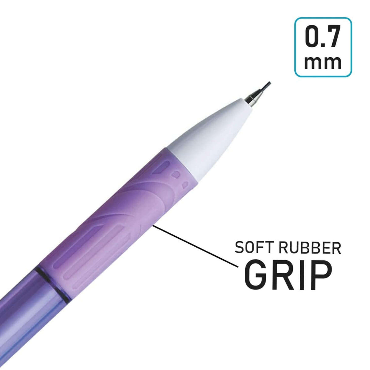Flair Clixx Mechanical Pencil featuring a soft rubber grip for comfort and control during writing.