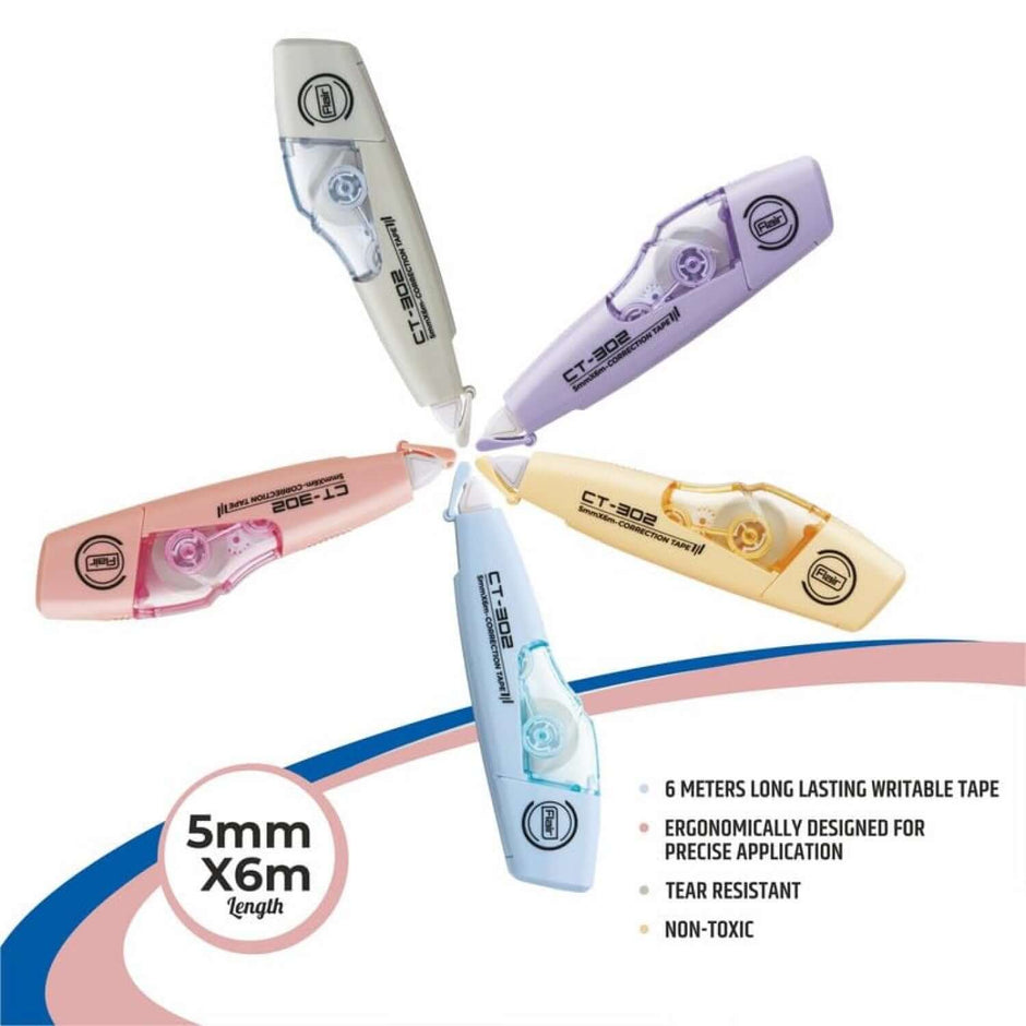 Flair Creative Correction Tape CT-302 | Pack of 1 in various colors, ergonomic design for precise application.