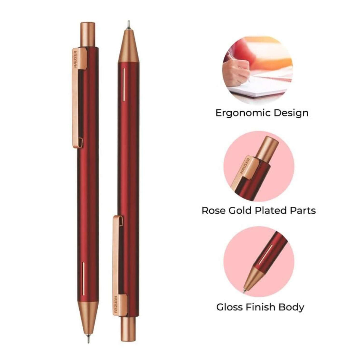 Hauser Cosmo Rose Gold Ball Pen | Ink Colour - Blue with ergonomic design and rose gold accents