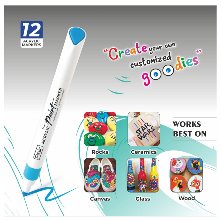 Flair Creative Acrylic Paint Marker | Set Of 12 Shades