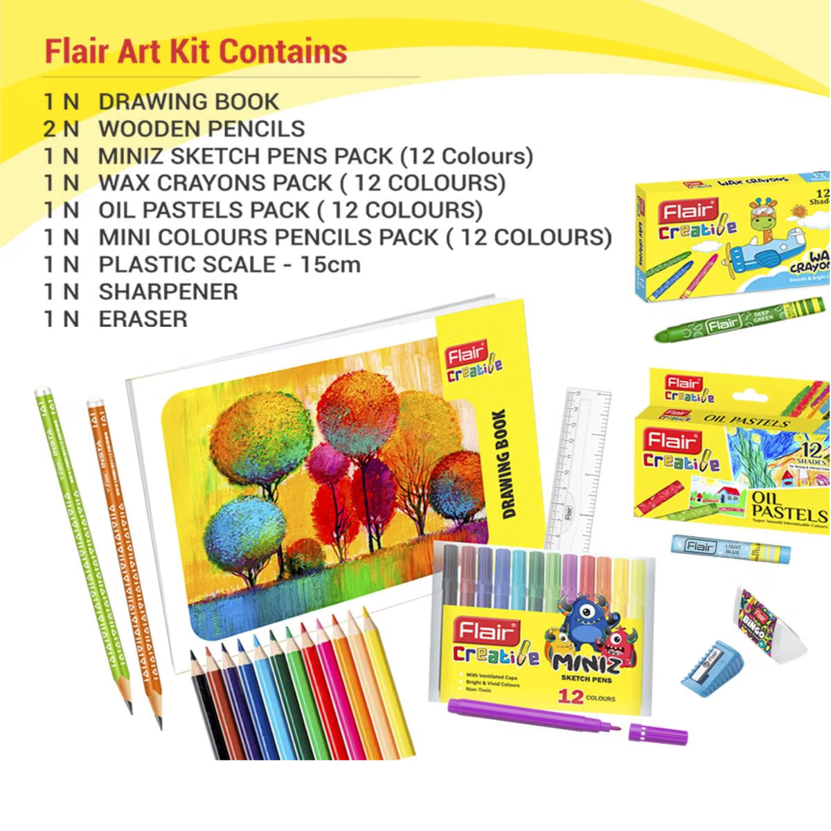 Flair Creative Colouring Kit | Assorted Set Of 9 Items