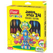 Flair Creative Erasable Jumbo Crayons 24 Shades vibrant box with colorful crayons and fun characters.