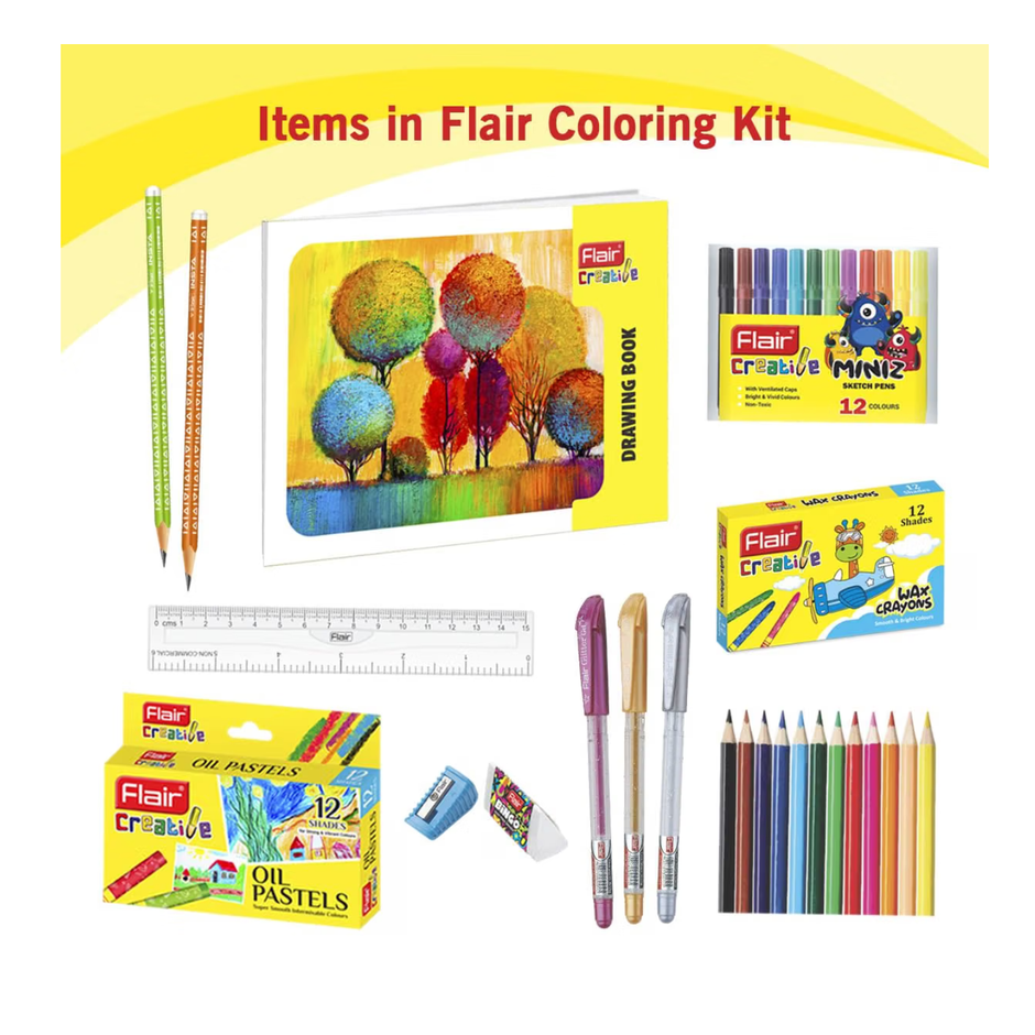 Flair Creative Colouring Kit | Assorted Set Of 11 Items
