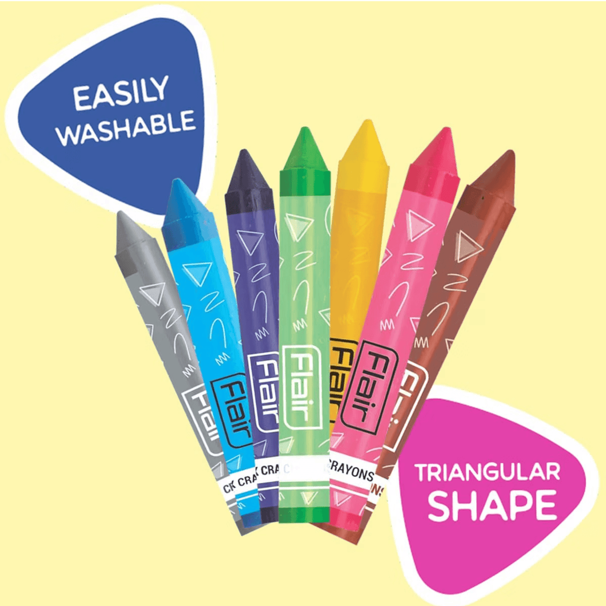 Flair Creative Triangular Wax Crayons 24 Shades in vibrant colors with easily washable feature