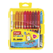Flair Creative Triangular Wax Crayons 24 Shades pack showing various colors in a durable box.