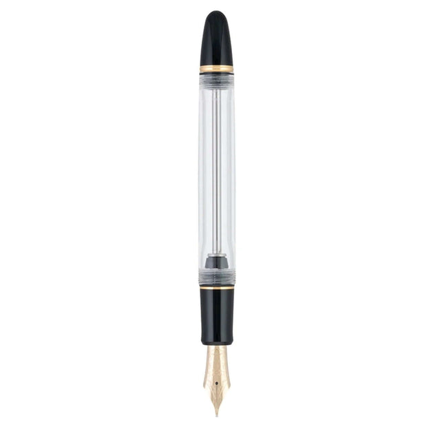 Pilot Custom 823 Clear GT Fountain Pen showcasing transparent barrel and elegant gold nib detail.