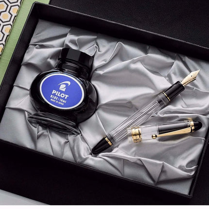 Pilot Custom 823 Clear GT Fountain Pen with Pilot ink bottle in gift box